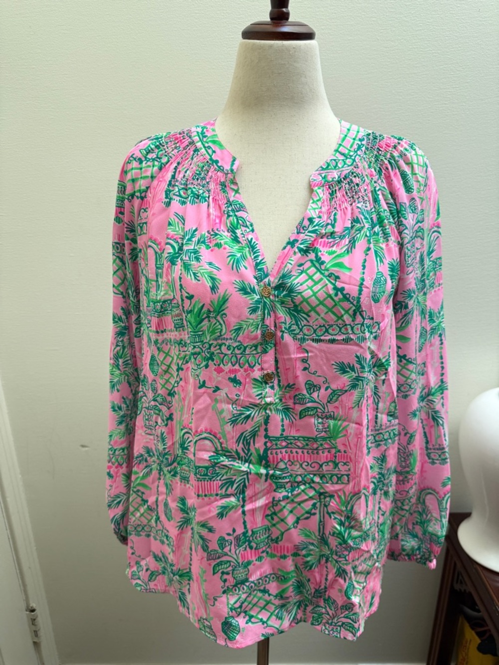 Lilly Pulitzer Pink & Green Women's Elsa Silk Blouse